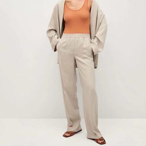 MANGO Flowy Straight-fit Trousers in Ecru